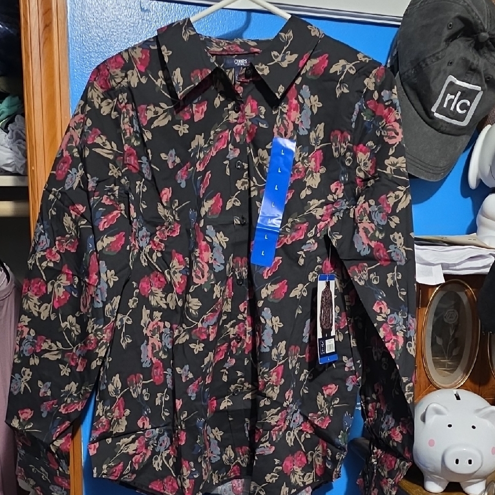 Chaps Black Floral Women's Blouse